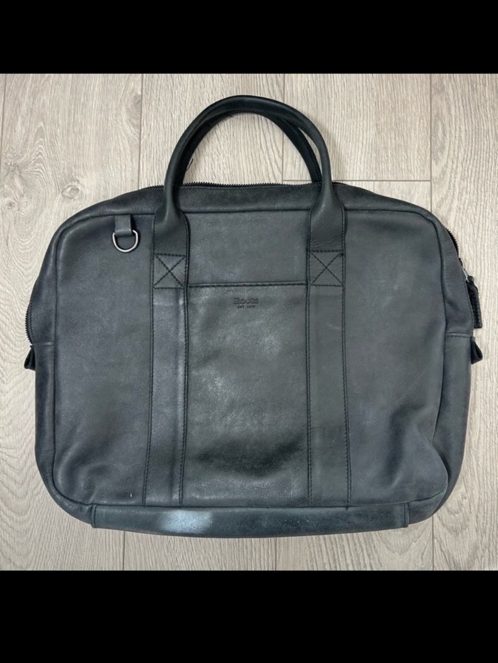 Roots Black Leather Laptop Briefcase Bag